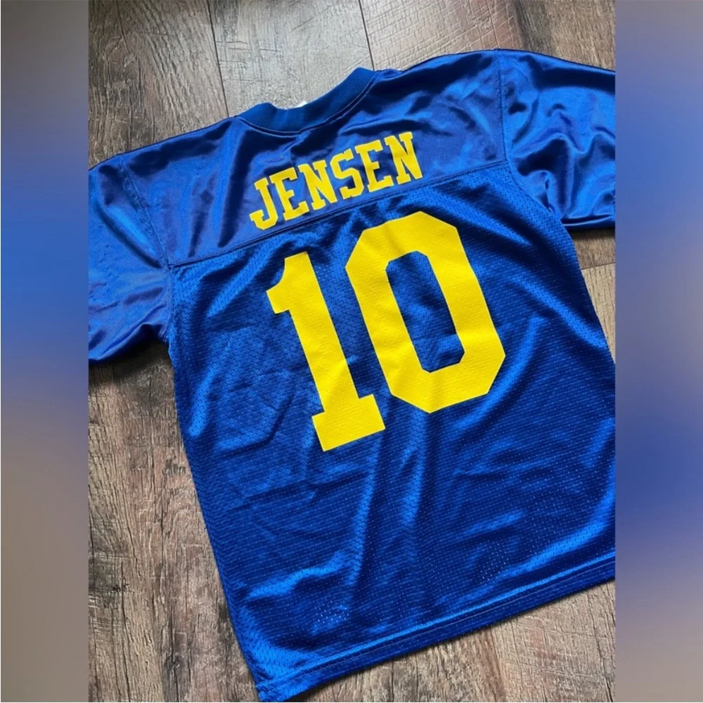 Vintage Rams Football Jersey #10 Jensen Youth small‎ medium Blue Yellow Mesh